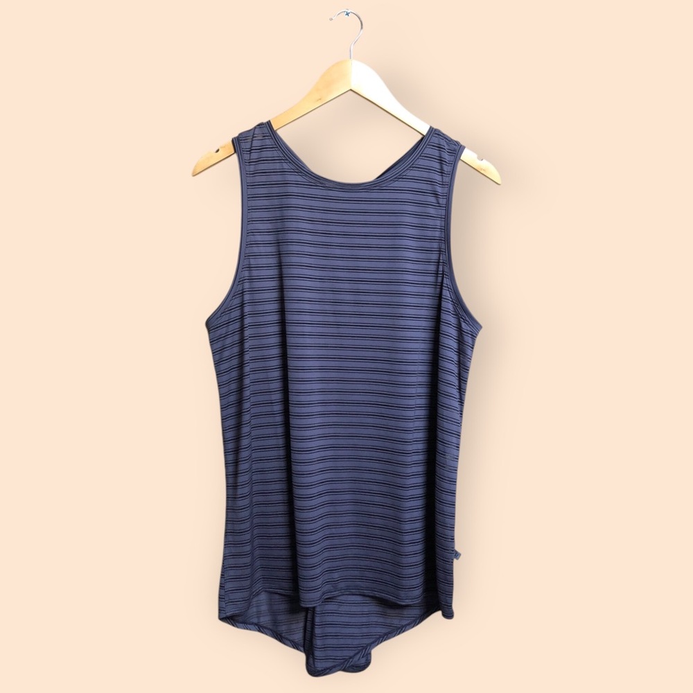 Lululemon Meet Halfway Tank Top Moonwalk Gray Striped Open Back Women’s 8/10